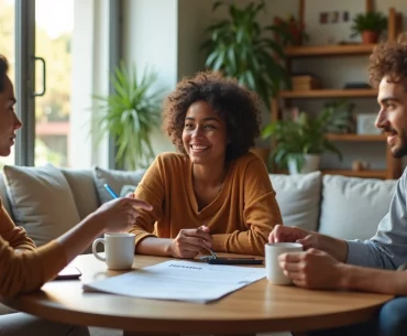Moradores conversando na sala sobre regras da casa em quarto de aluguel