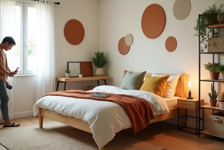 Quarto alugado pequeno decorado de forma moderna e aconchegante